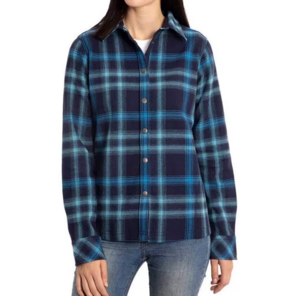 Orvis Fleece Lined Flannel Shirt Jacket Womens S Blue Black Retro 90s Y2K Casual